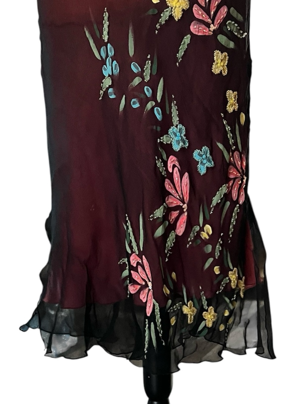 Vintage Betsey Johnson New York Silk Sheer Mesh Painted Beaded Floral Slip Dress - Picture 4 of 14